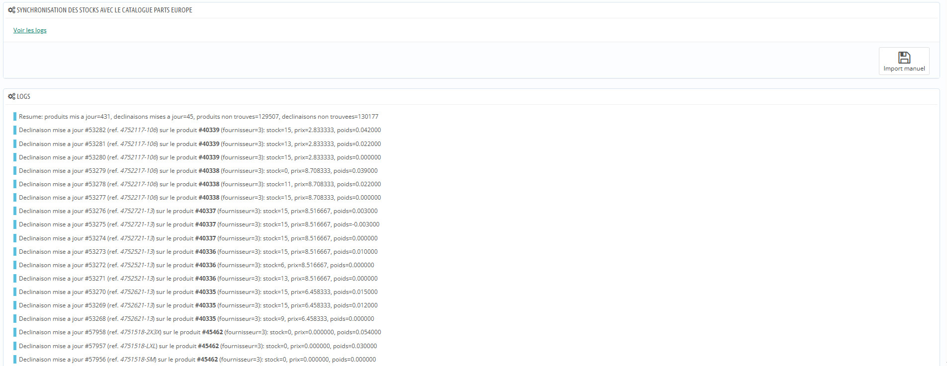 Prestashop module parts europe DataEx - api